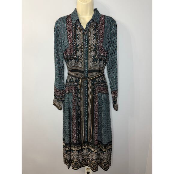 J.Jill Wearever Foulard-Print Midi Shirtdress Black Regal Paisley Sz S New - Picture 2 of 12